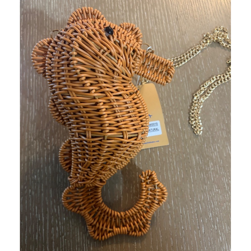 Tommy Bahama Seahorse Woven Wicker Bag Gold Crossbody Chain Natural WW0018 NWT - Picture 1 of 5
